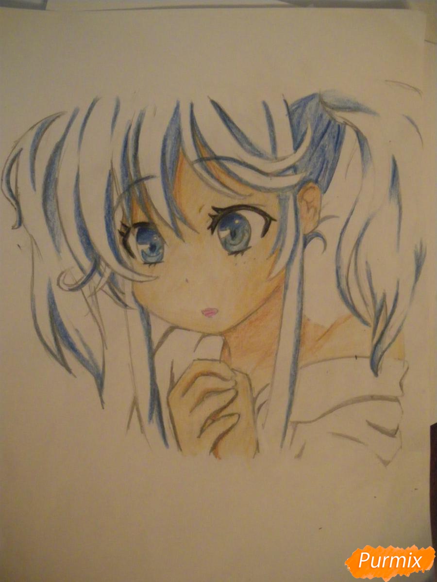 Рисуем и раскрасить аниме девочку с синими волосами - шаг 12