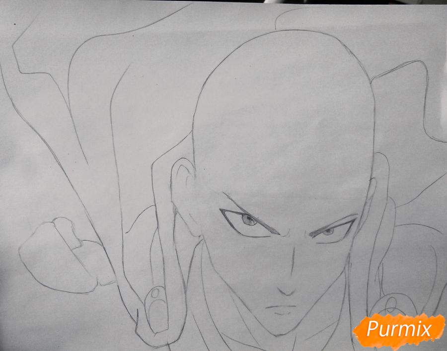 Рисуем Сайтаму главного героя манги/аниме Ванпачмен - шаг 4