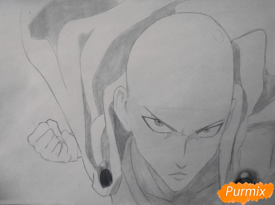 Рисуем Сайтаму главного героя манги/аниме Ванпачмен - шаг 7