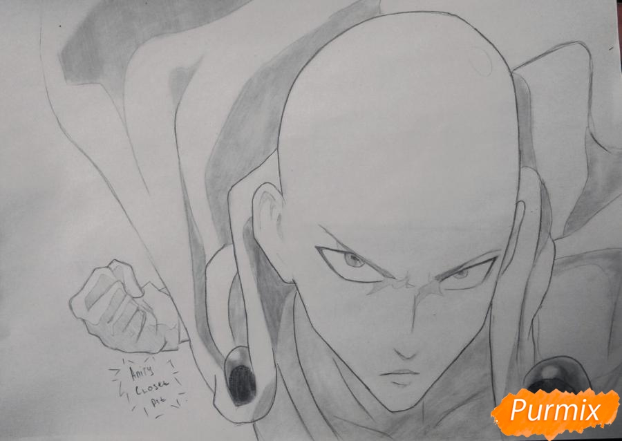 Рисуем Сайтаму главного героя манги/аниме Ванпачмен - шаг 9