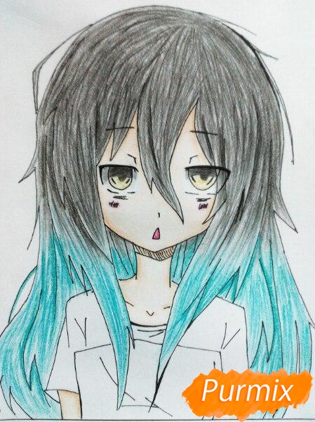 Рисуем сонную аниме девочку цветными карандашами - шаг 11