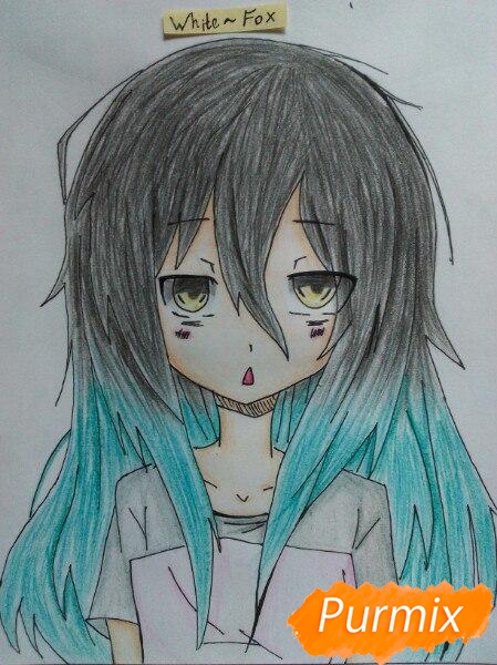 Рисуем сонную аниме девочку цветными карандашами - шаг 12