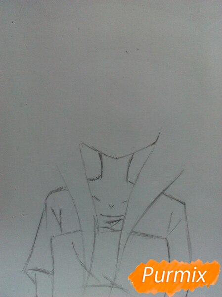 Рисуем сонную аниме девочку цветными карандашами - шаг 2