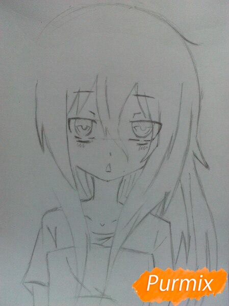 Рисуем сонную аниме девочку цветными карандашами - шаг 5