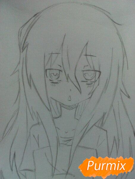 Рисуем сонную аниме девочку цветными карандашами - шаг 6