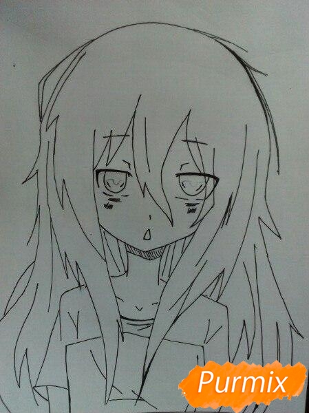 Рисуем сонную аниме девочку цветными карандашами - шаг 7