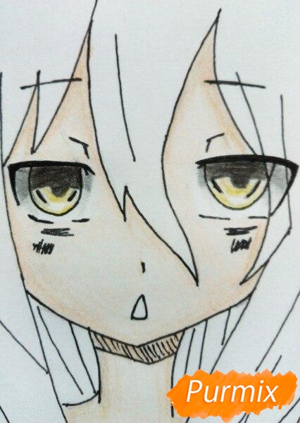Рисуем сонную аниме девочку цветными карандашами - шаг 9