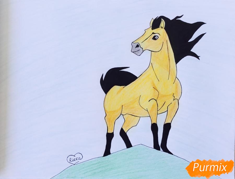 Рисуем лошадь Спирит из мультфильма: Спирит Душа прерий - шаг 12