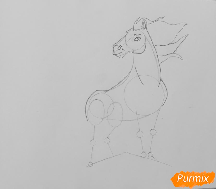 Рисуем лошадь Спирит из мультфильма: Спирит Душа прерий - шаг 5