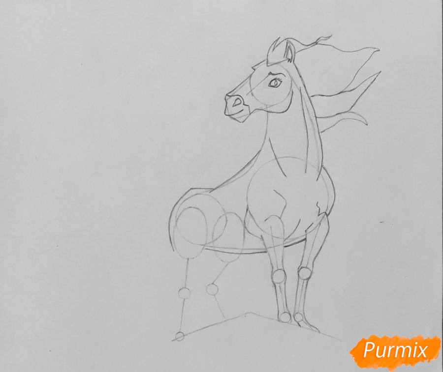 Рисуем лошадь Спирит из мультфильма: Спирит Душа прерий - шаг 6