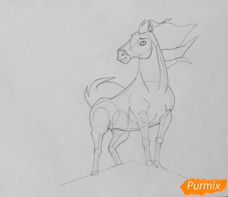Рисуем лошадь Спирит из мультфильма: Спирит Душа прерий - шаг 7