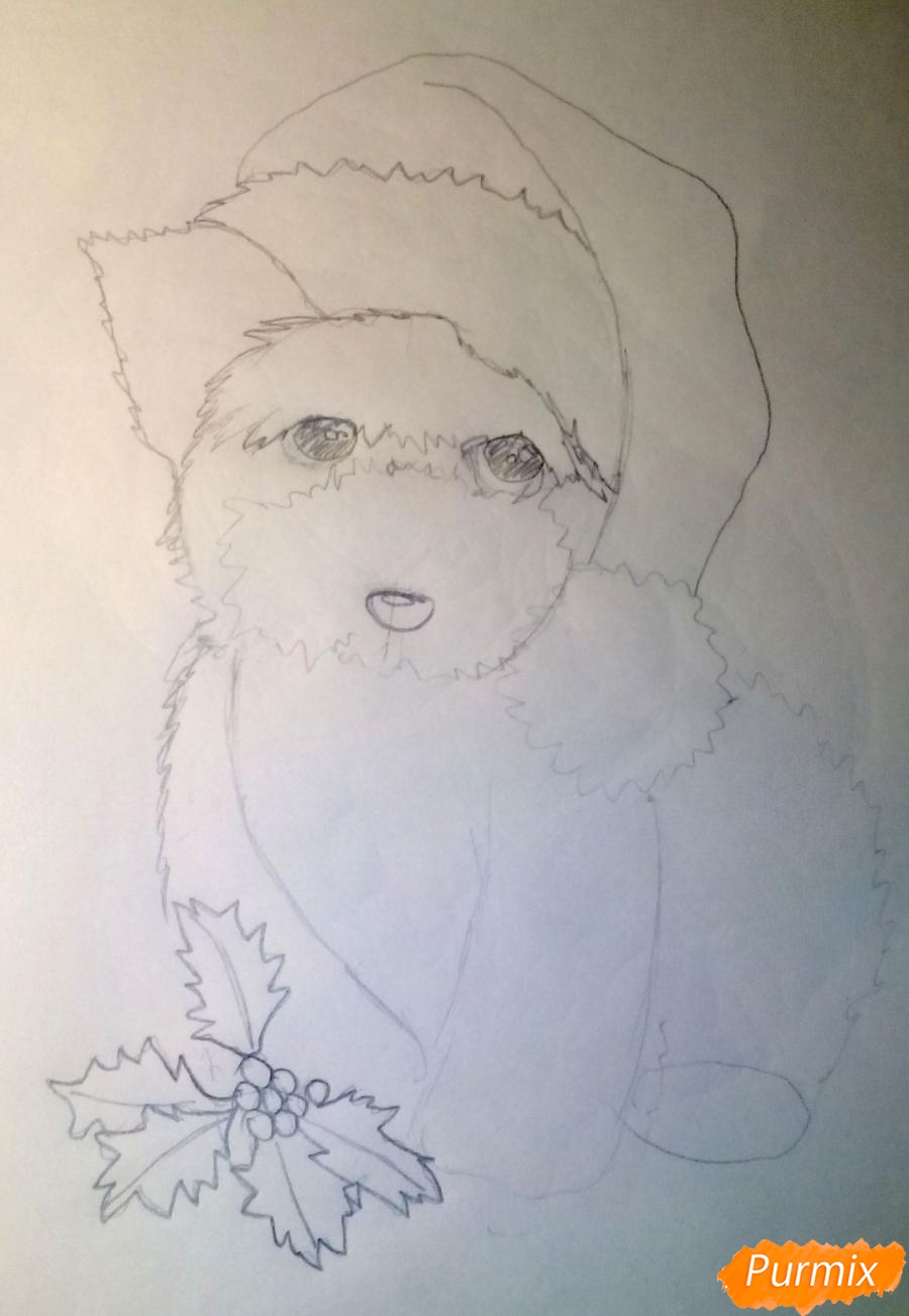 Рисуем новогоднюю собачку цветными карандашами - шаг 4