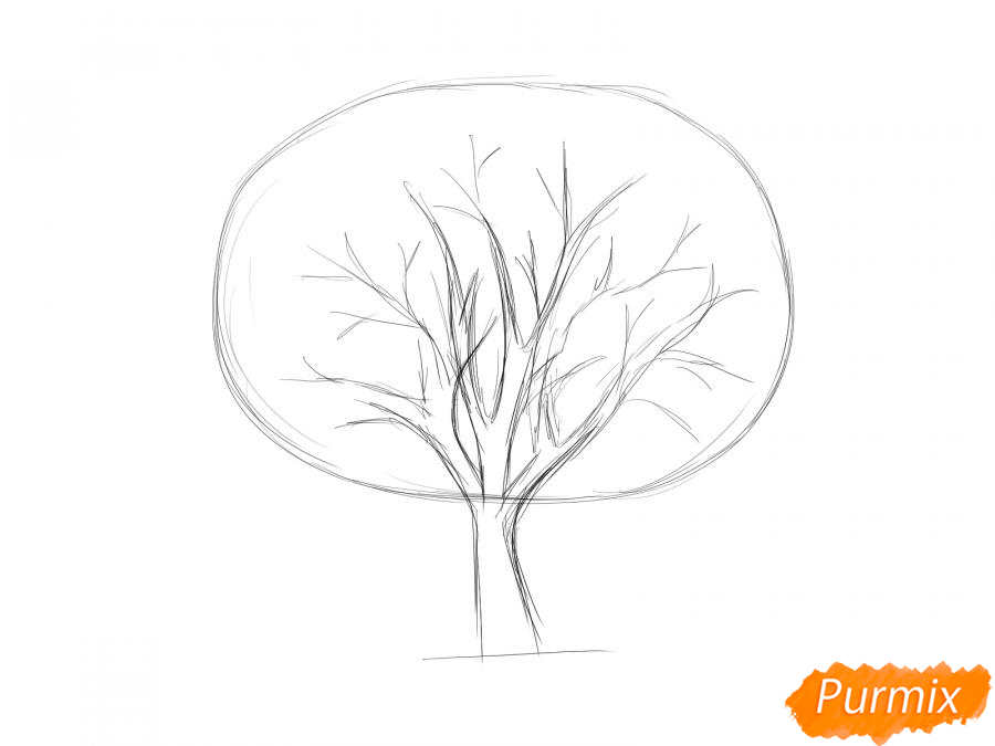 Рисуем абрикосовое дерево осенью - шаг 3