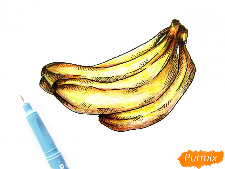Рисуем банан цветными карандашами - шаг 7