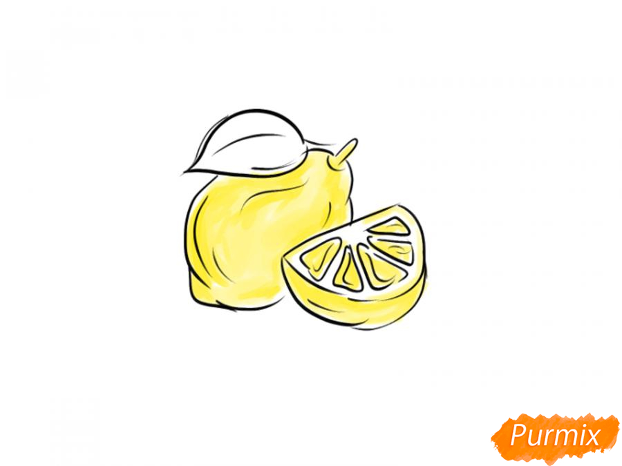 Рисуем лимон целый и дольку - шаг 6