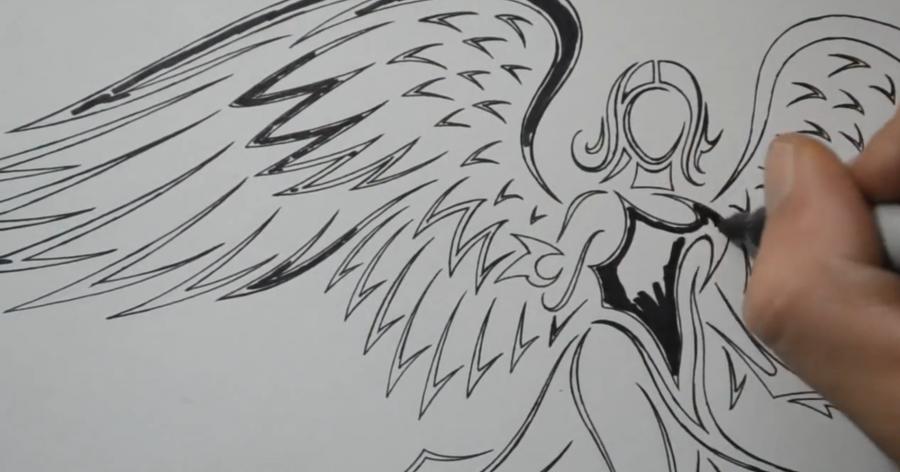 Рисуем татуировку ангела в полный рост - шаг 7